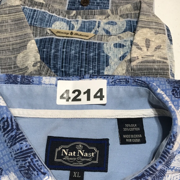 Lot of 2 Aloha Hawaiian Shirts Tommy Bahama & Nat Nast Mens XL Blue Gray White - Picture 13 of 13
